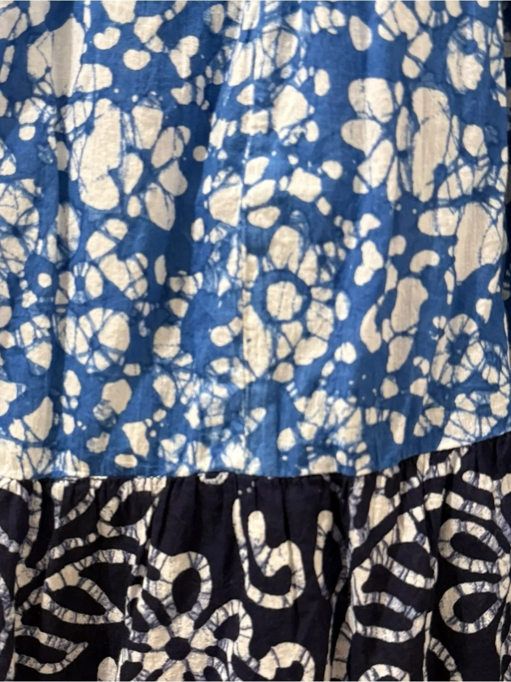 Blue Patchwork Floral Block Print Shibori Tie Dye Midi Skirt L - Picture 5 of 7